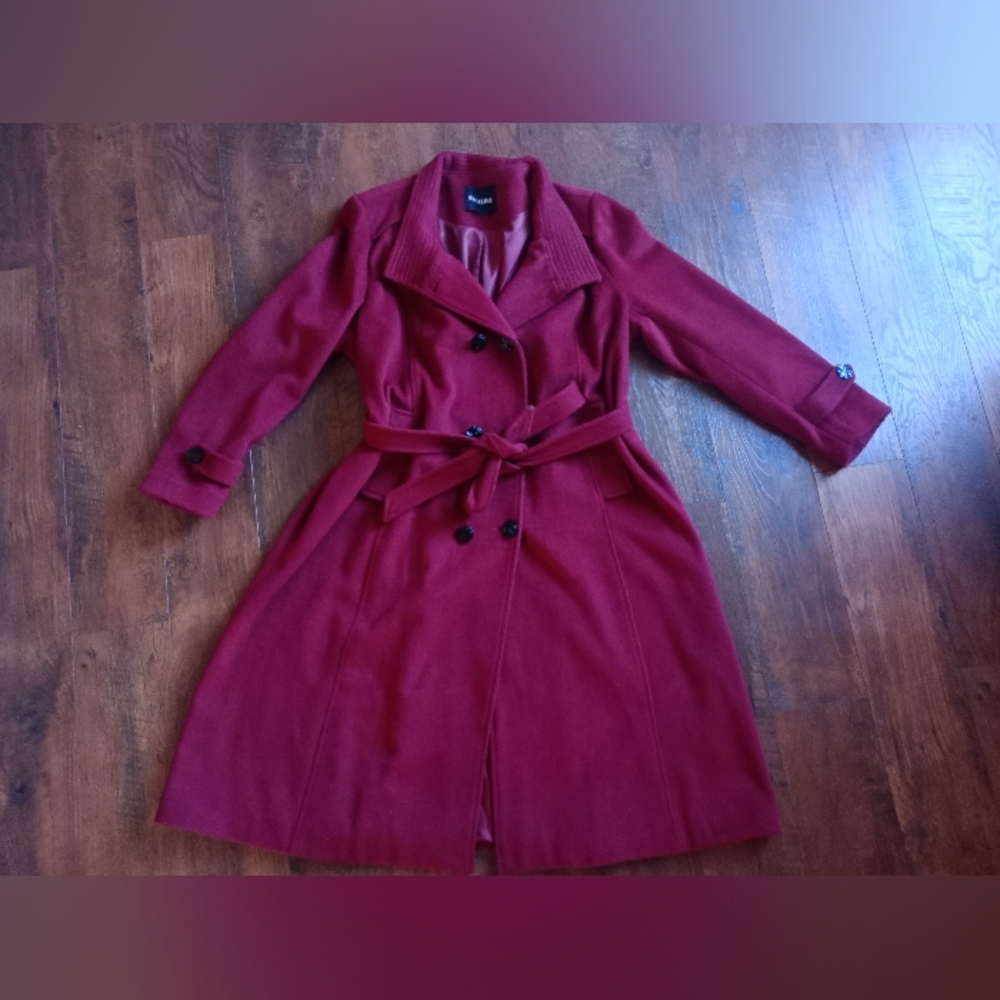 Escalier Wool Wine Red Long Pea Coat Size L